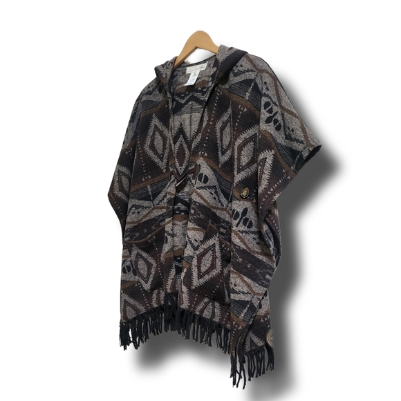 🌿Artisan Crafted Women's Medium Boho Hooded Cape Fringed Cardigan - Picture 4 of 12